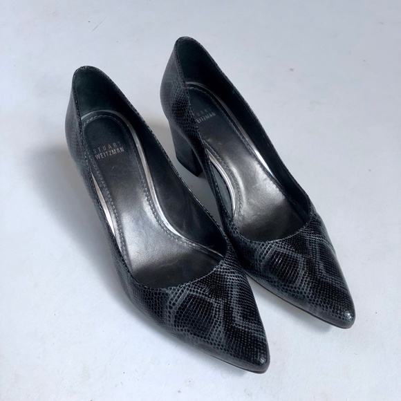 Stuart Weitzman Pointy Toe Snake Print Block Heels - Picture 11 of 11